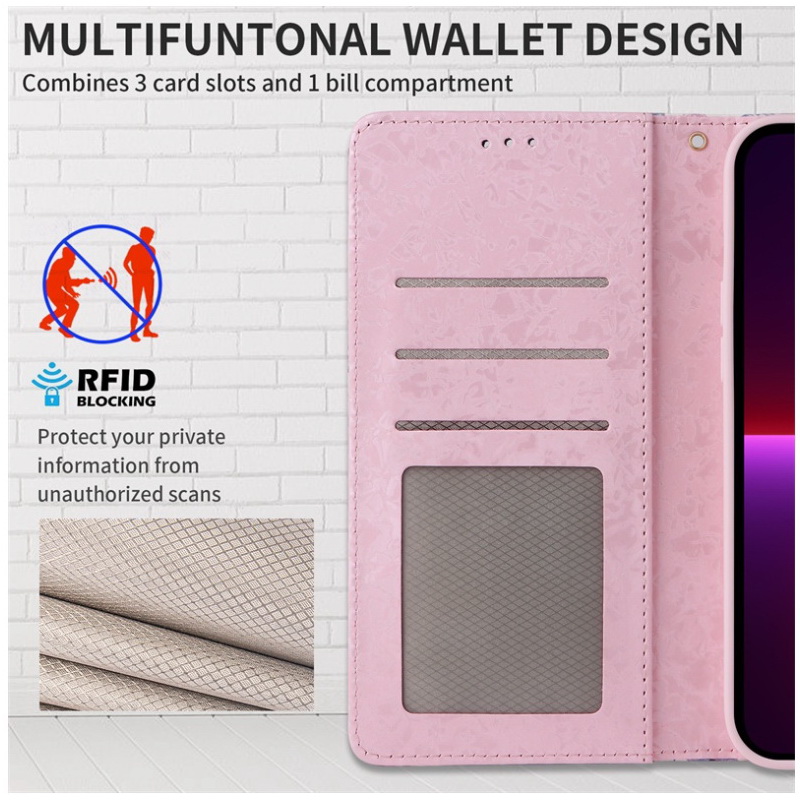 เคส iphone 15 pro max #เคสฝาพับหนัง PU ลายดอกไม้สวยๆ มีช่องใส่บัตร