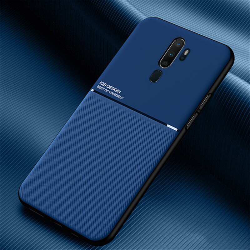 เคส OPPO A9 (2020) / A5 (2020) #เคสฝาหลัง TPU เคลือบหนัง PU สไตล์ธุรกิจที่เรียบง่ายมีแผ่นเหล็กในตัว Minimalist Business Style Leather Coated TPU Built-in metal magnetic plate