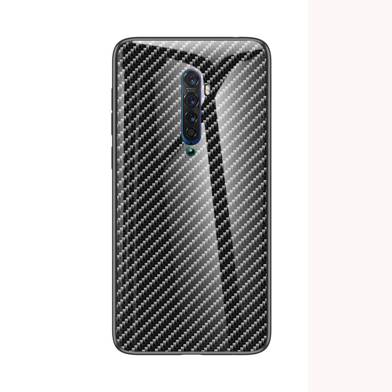 เคส OPPO Reno 2 #เคสฝาหลัง Gradient Color ลายคาร์บอนไฟเบอร์ Carbon fiber texture Glass Hybrid Soft Silicone Cover