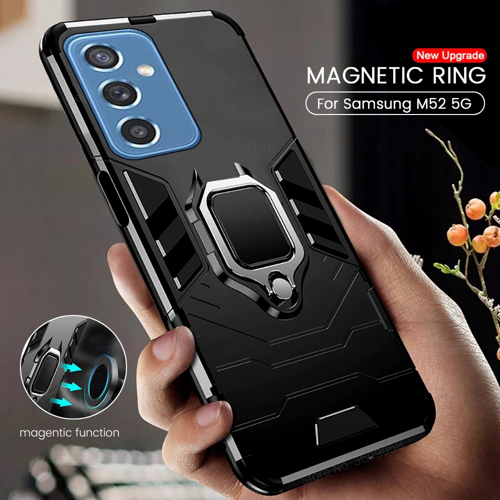 Case Samsung Galaxy M52 5G #เคสฝาหลังพลาสติกแข็ง +TPU Hybrid Case มีแหวนสวมนิ้วโลหะ