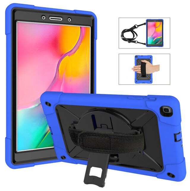 เคส Samsung Galaxy Tab A 8.0 (2019) SM-T290 SM-T295 SM-T297 #เคสฝาหลังกันกระแทก 360 Degree Rotary Kickstand PC + Silicone มีสายคล้องมือ มีสายคล้องไหล่