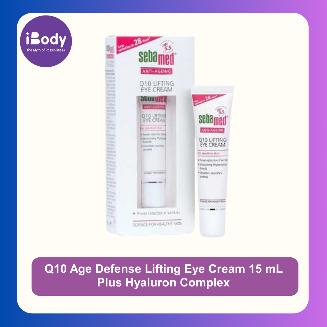 Sebamed® Q10 Age Defense Lifting Eye Cream 15mL Plus Hyaluron Complex ซีบาเมด คิวเท็น ลิฟท์ติง อายครีม ริ้วรอยรอบดวงตา ลดความหมองคล้ำใต้ตา
