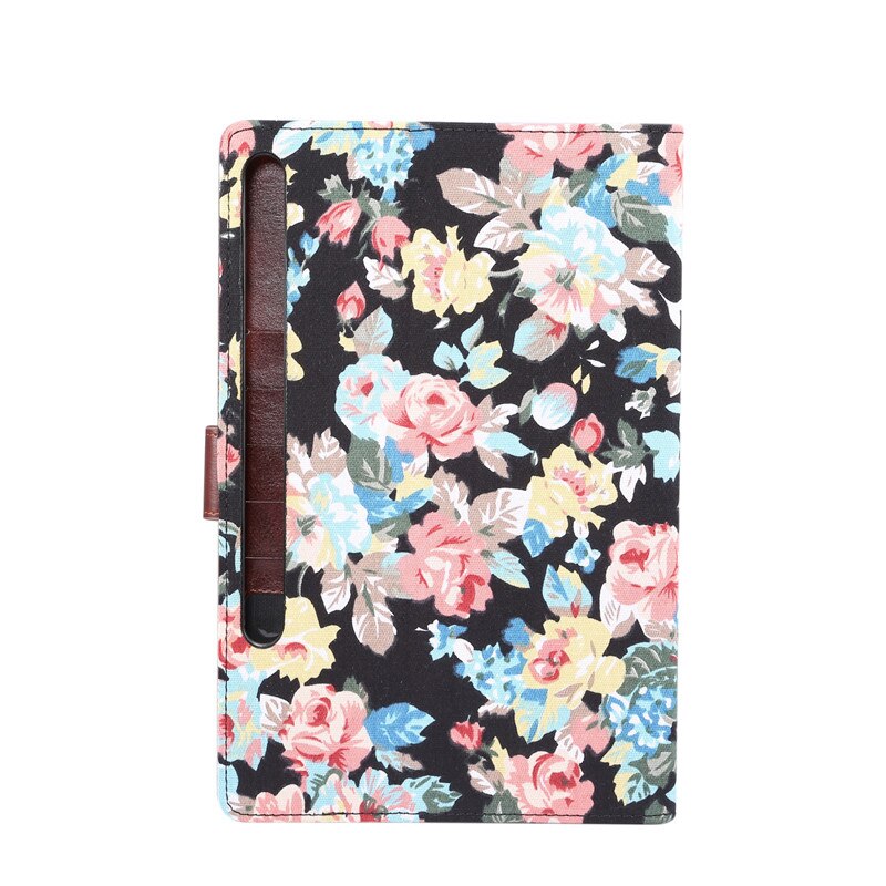 Case Samsung Galaxy Tab S7 11นิ้ว T870 T875 #เคสฝาพับแบบกระเป๋าสตางค์หนัง PU ผิวผ้าลายดอกไม้ Flower Cloth Skin PU Leather Wallet