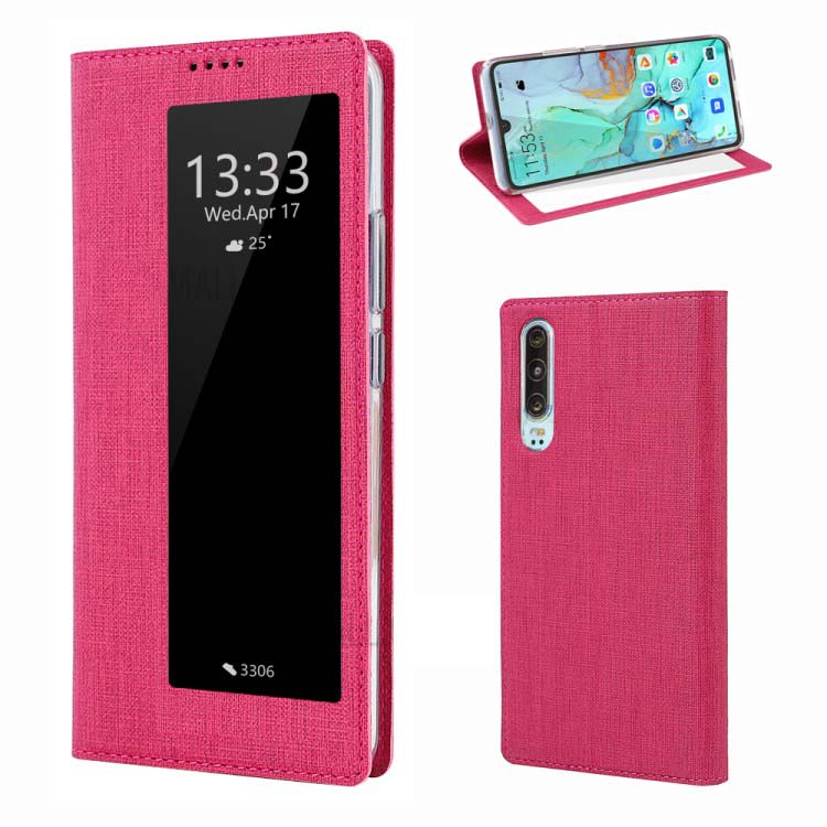 เคส Huawei P30 #เคสฝาพับหนังฝาพับมีช่องวิวด้านข้าง VILI DMX Cross Texture View Window Leather