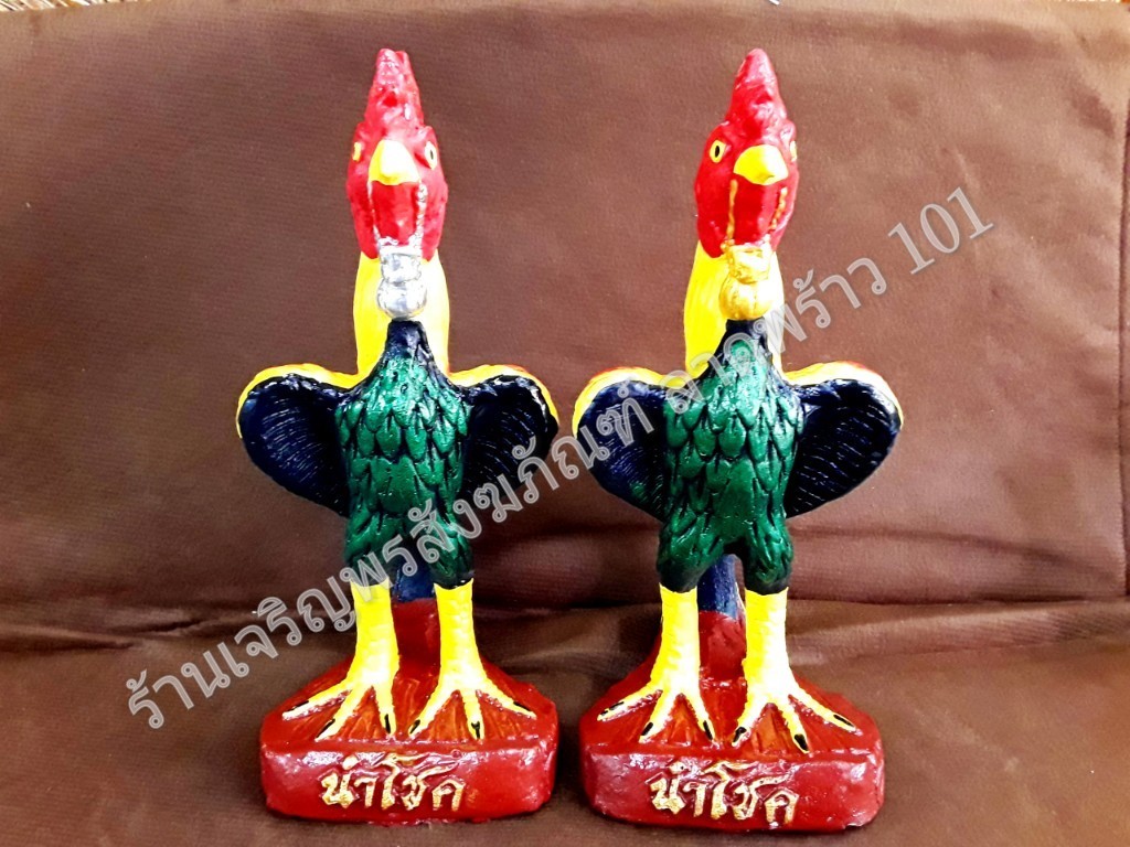 รูปปั้นไก่ (รุ่นจิกเงิน-จิกทอง) ขนาดใหญ่ 10 x 13 x 26 ซม.จำนวน 1คู่ ไก่สำหรับแก้บน ไก่แก้บน ตุ๊กตาไก่คู่ ไก่ ตุ๊กตาไก่ รูปปั้นไก่คู่ ตั้งศาล