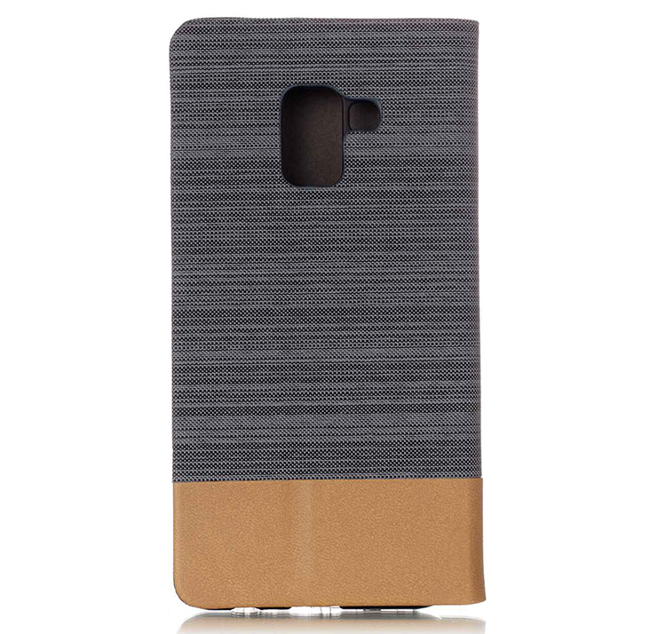 เคส Samsung Galaxy A8+(2018) #เคสฝาพับหนัง PU Canvas Leather Coated PC Case #เคสคุณภาพดีราคาถูก