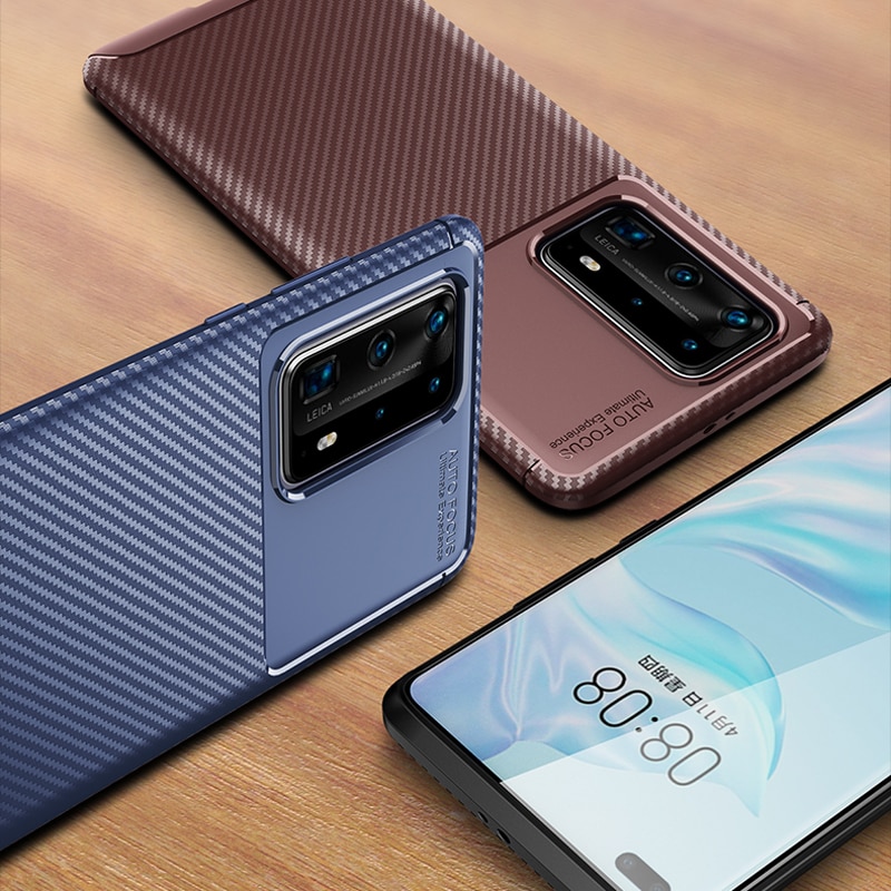 เคส Huawei P40 #เคสฝาหลังนิ่ม Carbon Fiber Drop Resistant TPU