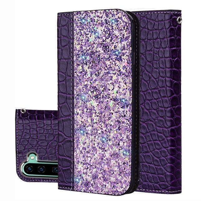 Case Samsung Galaxy Note 10 #เคสฝาพับหนัง PU ลายหนังจระเข้ Crocquile Texture Glittery Sequins Splicing มีช่องใส่การ์ด