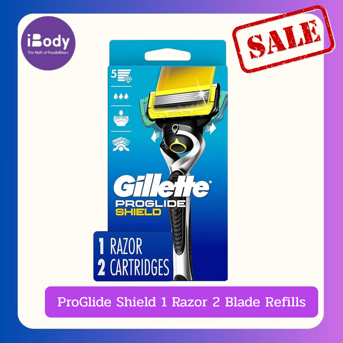 (Gillette®) ProGlide Shield 1 Razor + 2 Blade Refills ชุดมีดโกน ยิลเลตต์