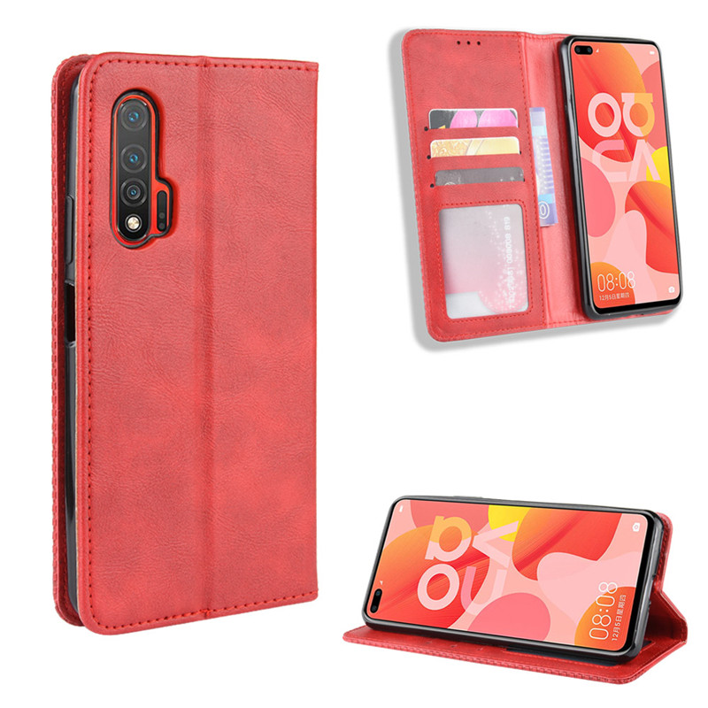 เคส Huawei nova 6 #เคสฝาพับปกหนังสไตล์วินเทจดูดซับอัตโนมัติแบบกระเป๋าสตางค์