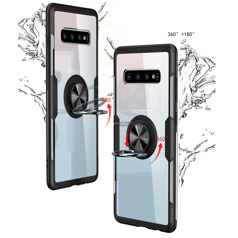 Case Samsung Galaxy S10+ #เคสฝาหลังมีแหวนสวมนิ้ว Finger Ring Kickstand Acrylic Tempered Glass + TPU