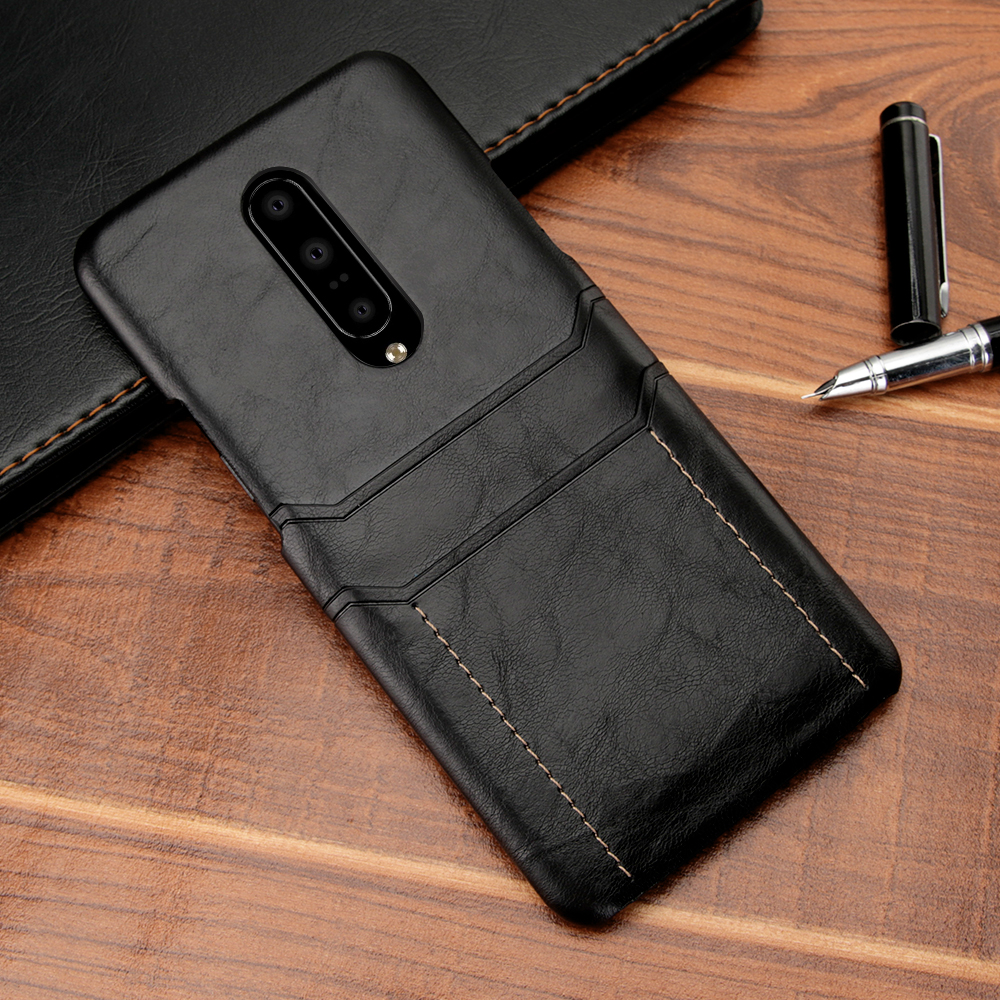 Case OnePlus 7 Pro #เคสฝาหลังพลาสติกเคลือบหนัง PU มีช่องเสียบบัตร Dual Card Slots PU Leather PC