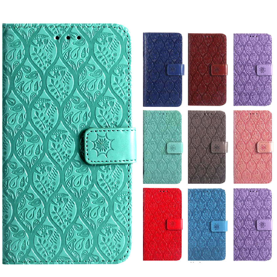 Case Huawei P30 Lite #เคสฝาพับหนัง PU Imprint Rattan Flower Pattern Wallet Flip Leather Phone Cover with Strap