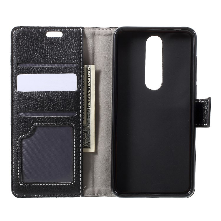 เคส Nokia 5.1 Plus / X5 #เคสฝาพับแบบกระเป๋าสตางค์หนัง PU ผิวลิ้นจี่ Litchi Grain Wallet