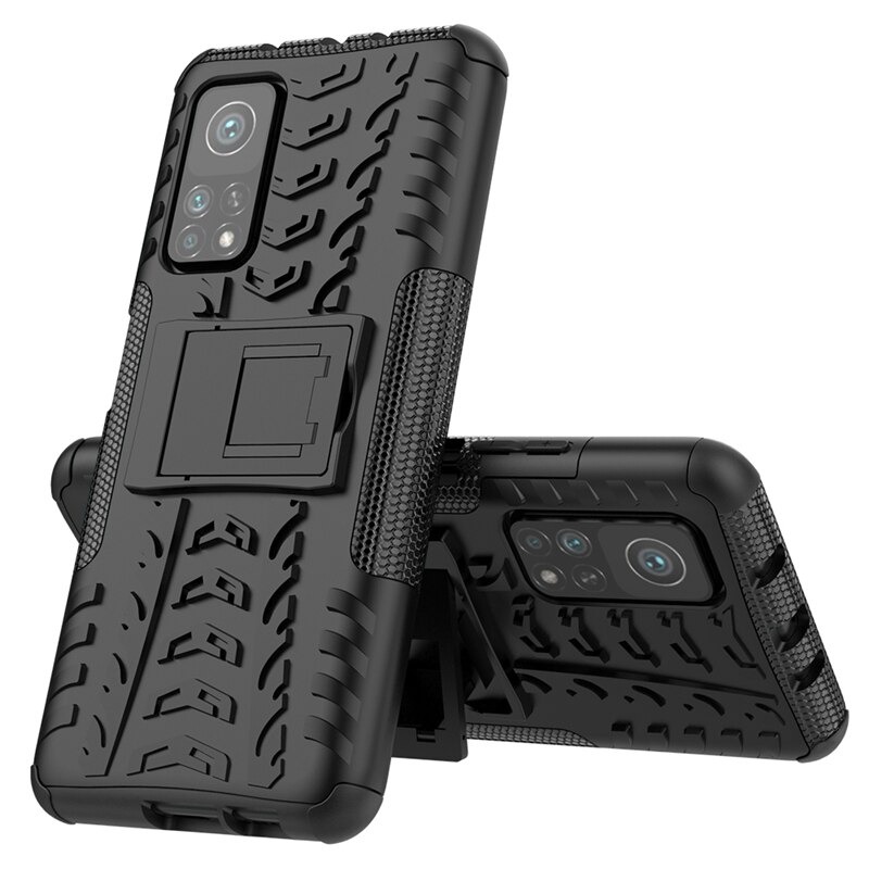 Case Xiaomi Mi 10T Pro #เคสฝาหลังกันลื่น Cool Tyre Pattern Kickstand (PC + TPU)