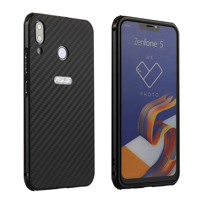 Case Asus Zenfone 5 ZE620KL / Zenfone 5Z ZS620KL #เคสฝาหลังกรอบโลหะ + ฝาหลังเลื่อนสไลด์ลายคาร์บอนไฟเบอร์