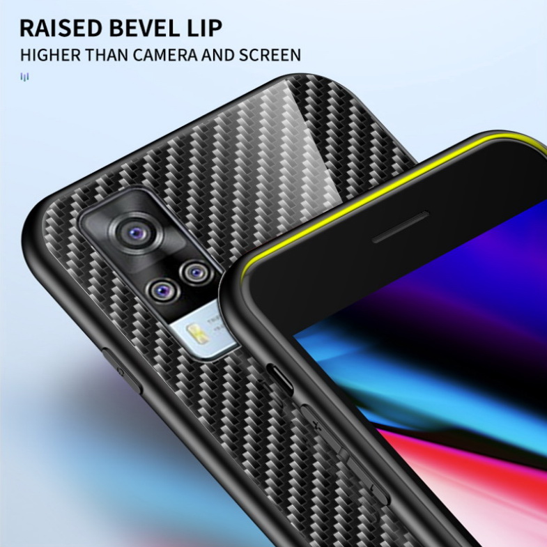 เคส Vivo Y31 2021 #เคสฝาหลัง Gradient Color ลายคาร์บอนไฟเบอร์ Carbon fiber texture Glass Hybrid Soft Silicone Cover