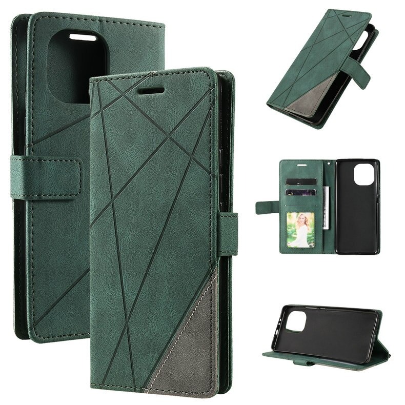 เคส Xiaomi Mi 11 #เคสฝาพับหนัง PU มีช่องเสียบบัตรอื่นๆในตัว Geometric Pattern Leather Card Holder Protective