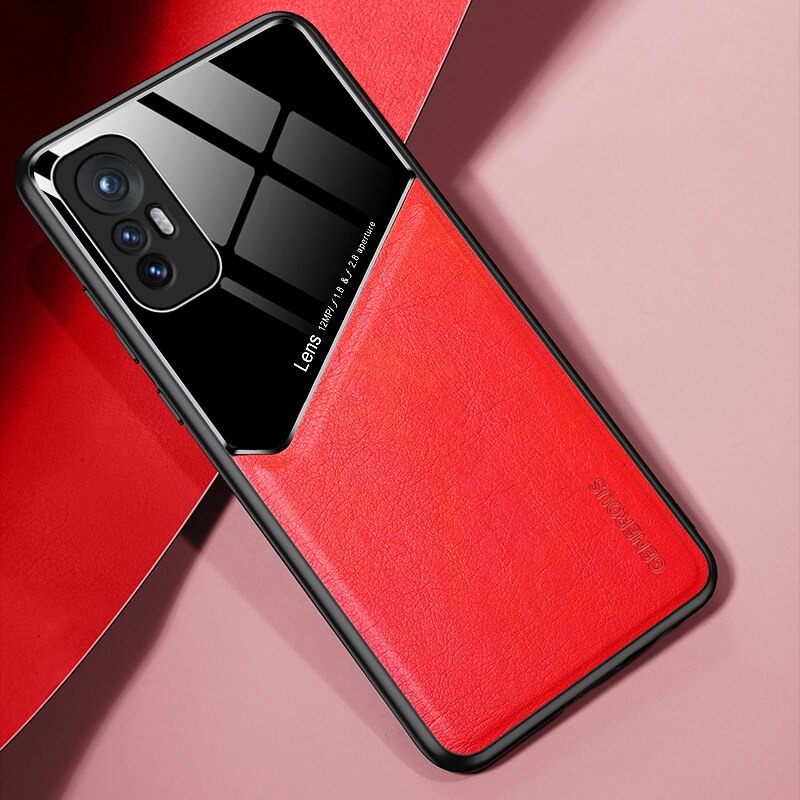เคส Xiaomi 12 Pro #เคสฝาหลังไฮบริด PU +TPU + glass สีทูโทน Shockproof Leather Mirror Glass Silicone Phone Back Cover