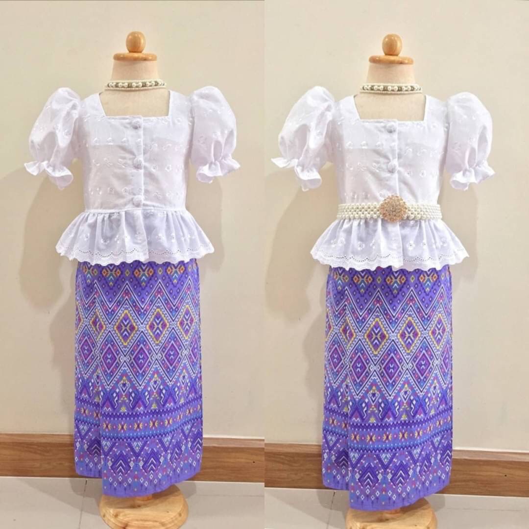 ชุดไทยเด็กหญิง set เสื้อแขนตุ๊กตากับผ้าถุง