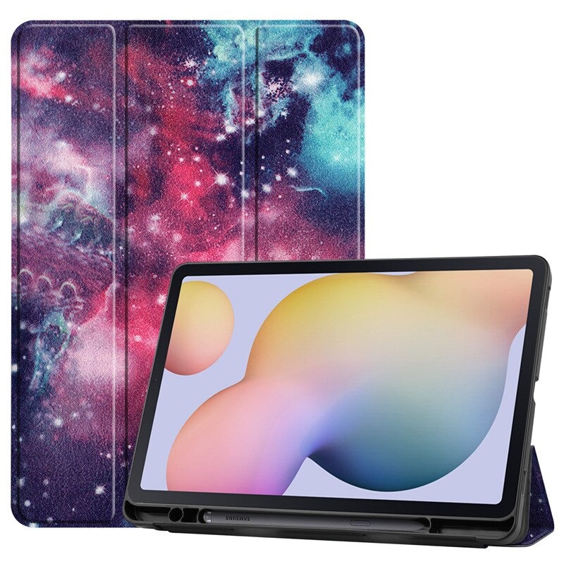 เคส Samsung Galaxy Tab S7 SM-T870 SM-T875 #เคสแบบฝาพับหนัง PU พิมพ์ลายมีช่องเก็บปากกา with Pencil Holder Tri-Fold Stand Cover Leather Smart Case