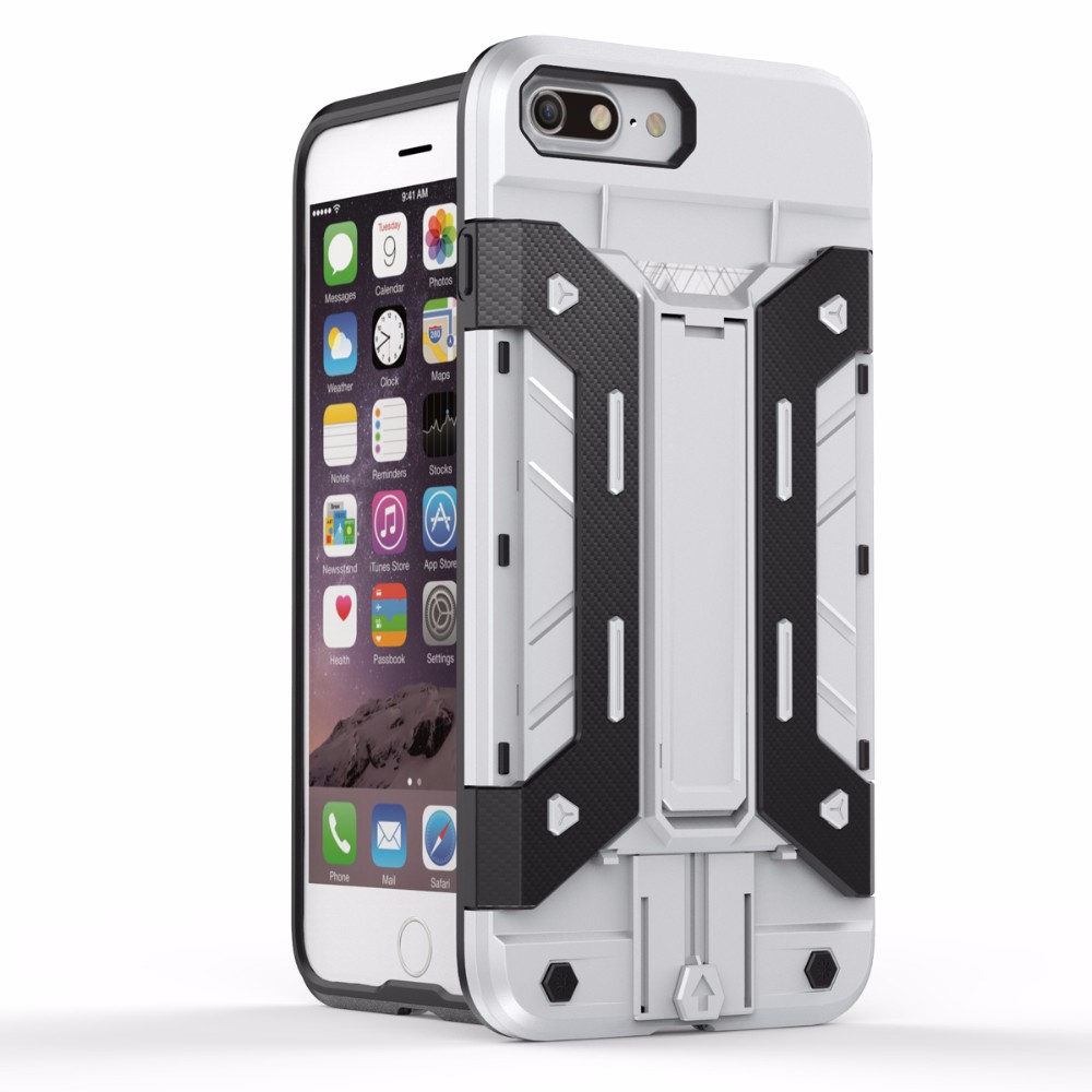 Case iphone 7 plus / 8 plus #เคสฝาหลังเกราะ Kickstand PC + TPU สล็อตการ์ดไฮบริดสีสันสดใส