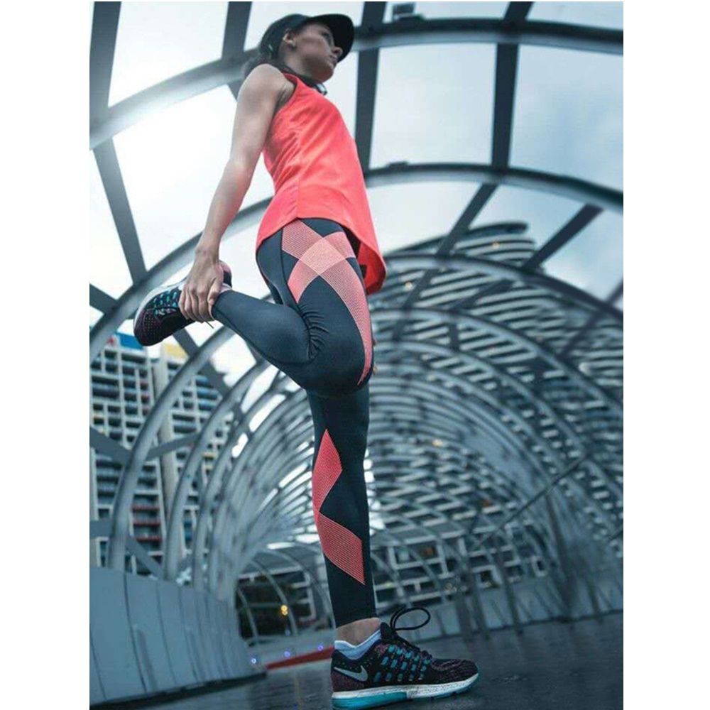 กางเกงวิ่งรัดกล้ามเนื้อผู้หญิง สำหรับวิ่ง เล่นโยคะ รุ่นขายาว EVS Women Compression Tights Move White/Red/Black(G09)