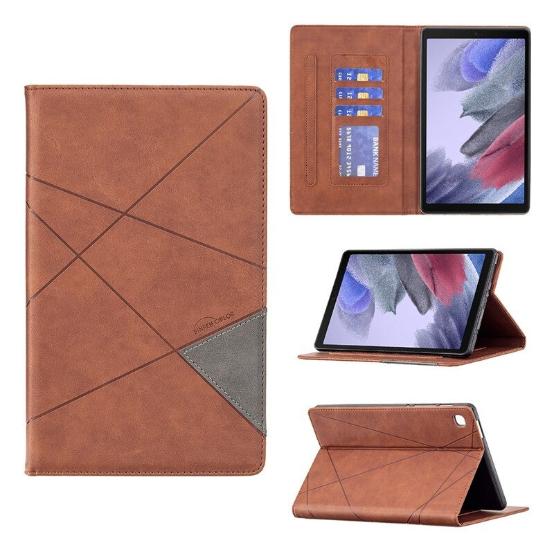 เคส Samsung Galaxy Tab A7 Lite 8.7" (T220,T225) #เคสฝาพับหนัง PU มีช่องเสียบ ID บัตรอื่นๆในตัว Geometric Pattern Leather Card Holder Protective
