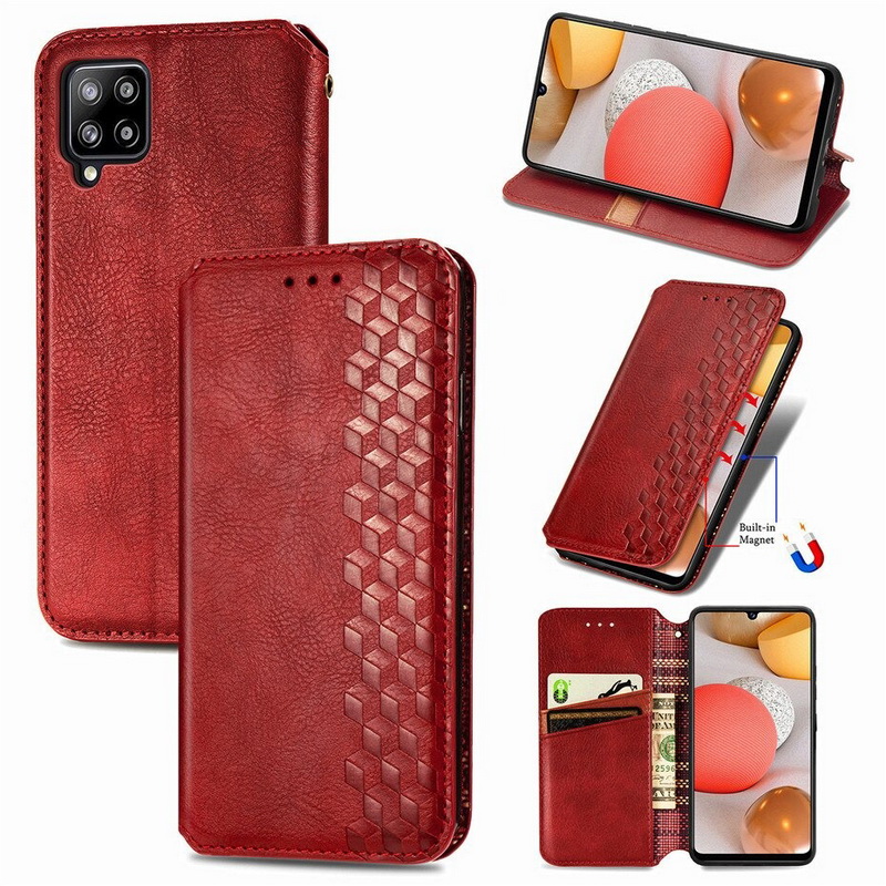 เคส Samsung Galaxy A42 5G #เคสฝาพับแบบกระเป๋าสตางค์ Magnetic Flip Wallet Bracket Leather Lattice TPU Phone Case