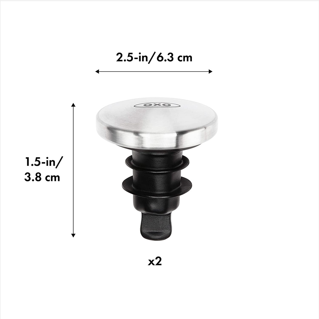 OXO® Spillproof Wine Stopper Set จุกปิดไวน์ แบบกด 2 ชิ้น ปิดและล็อคอากาศ