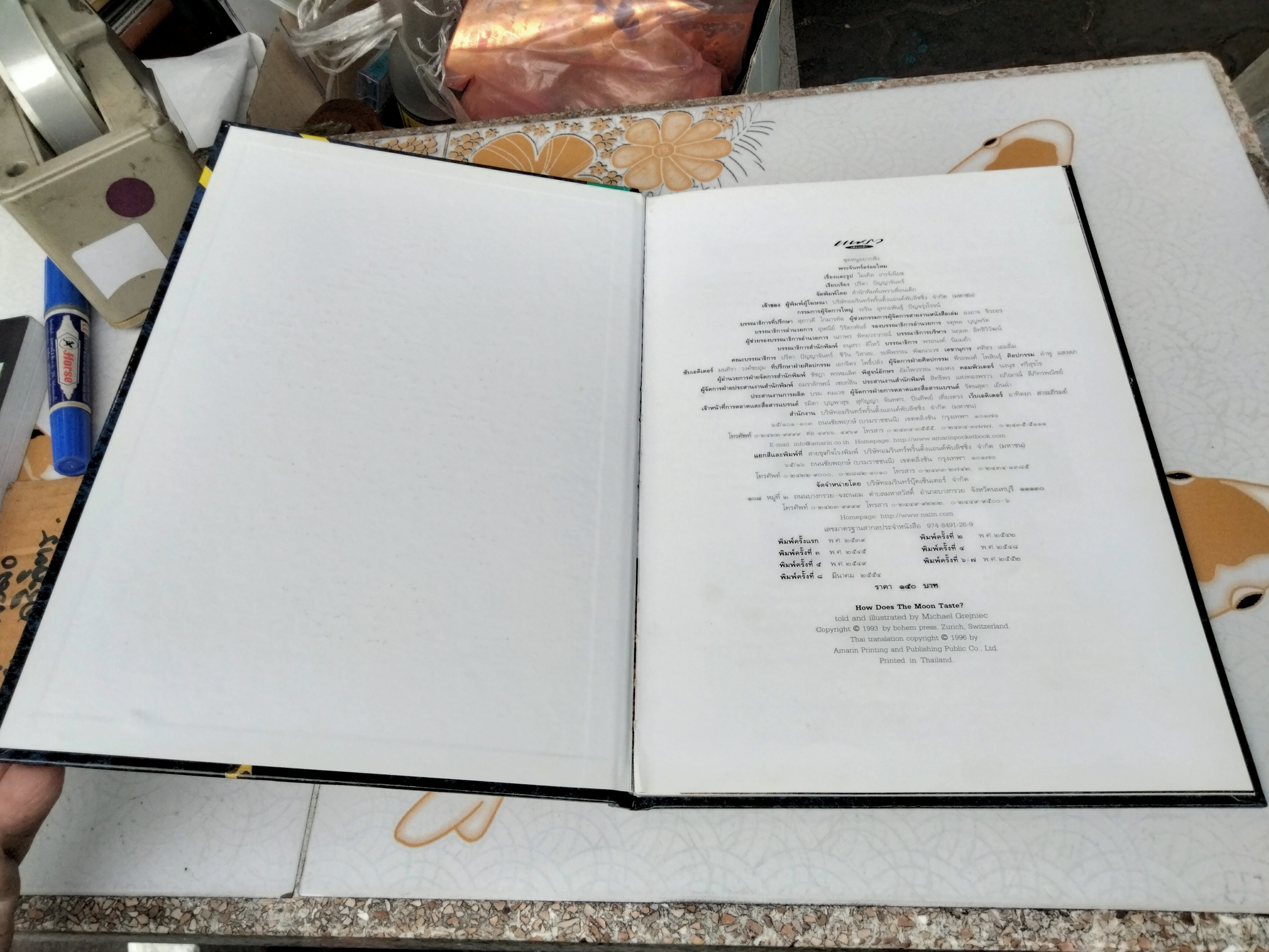 พระจันทร์อร่อยไหม (How Does The Moon Taste? ไมเคิล เกรจ์เนียซ เรื่องและรูป ปรีดา ปัญญาจันทร์ เรียบเรียง พิมพ์ครั้งที่ 8/2554 สนพ.แพรวเพื่อนเด็ก **สินค้าหมด**