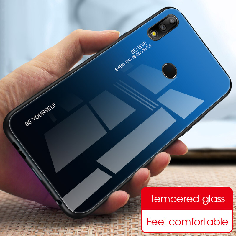 Case Asus Zenfone Max Pro (M2) ZB631KL #เคสฝาหลัง กระจกสีไล่โทนสี Glass + PC + TPU Hybrid Case