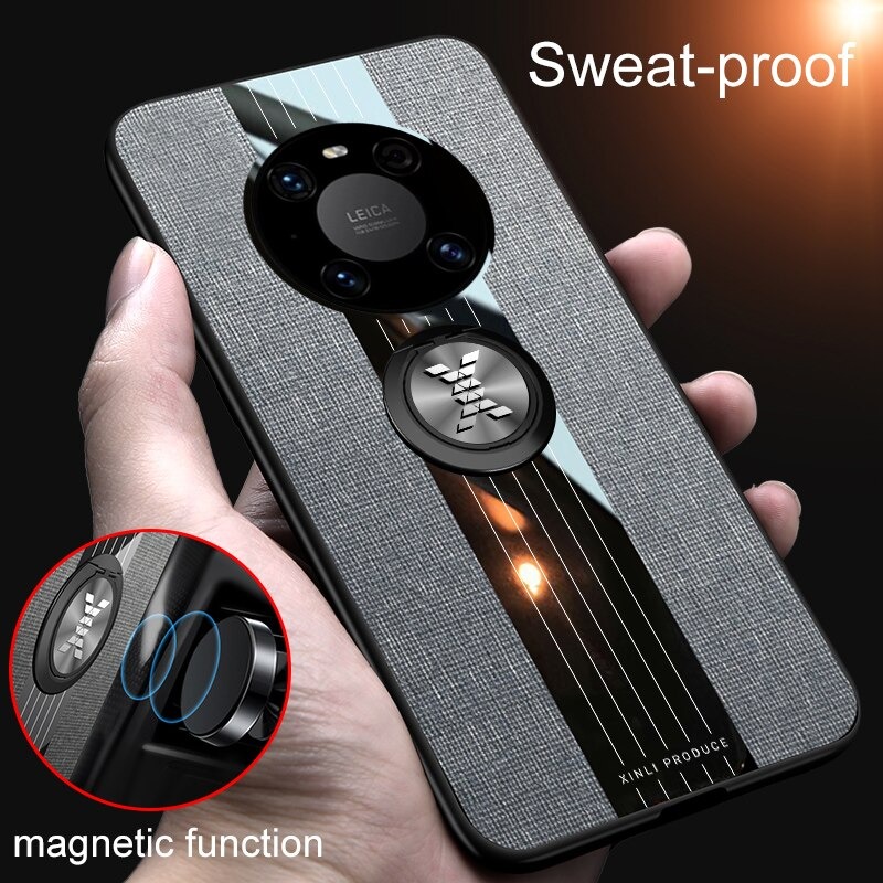 เคส Huawei Mate 40 Pro #เคสฝาหลังเคลือบผ้าเนื้อมีแหวนสวมนิ้ว TPU ไฮบริด+อะคริลิ + แหวนโลหะ