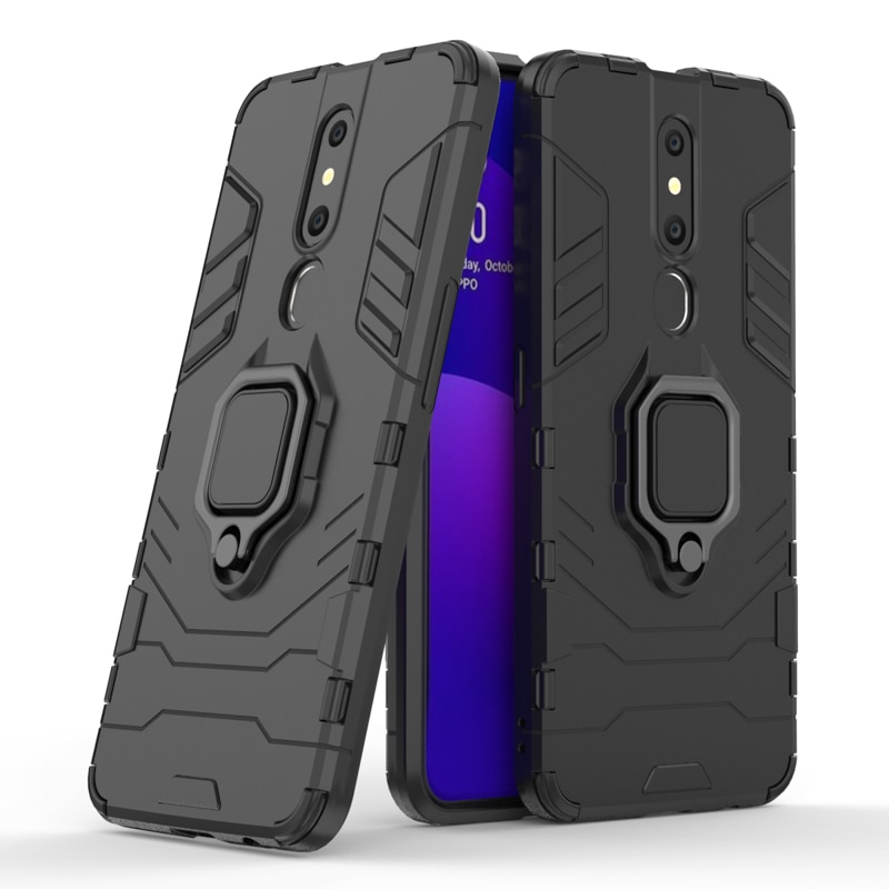 Case OPPO F11 Pro #เคสฝาหลังพลาสติกแข็ง +TPU Hybrid Case มีแหวนสวมนิ้วโลหะ