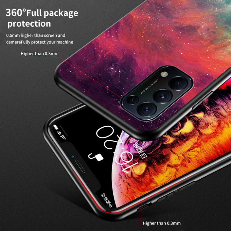 เคส OPPO Reno 5 Pro 5G #เคสฝาหลัง Gradient Color Glass + PC + TPU Hybrid Case