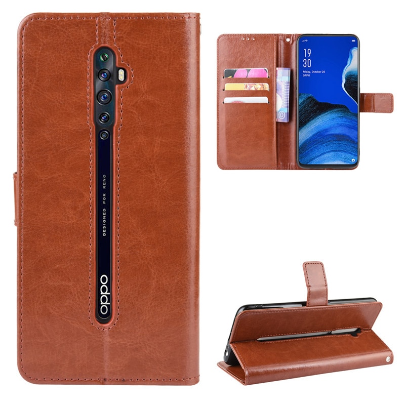 Case OPPO Reno 2F #เคสฝาพับหนัง PU ผิวหนังม้า Crazy Horse Texture Leather Wallet