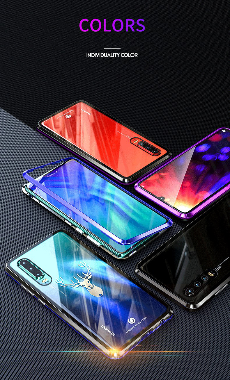 Case Huawei P30 #เคสแบบไฮบริดกรอบโลหะแม่เหล็กถอดได้ + แผ่นหลังกระจกนิรภัย Metal Frame + Tempered Glass