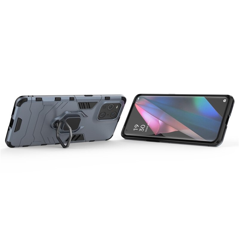 เคส OPPO Find X3 Pro#เคสฝาหลังพลาสติกแข็ง +TPU Hybrid Case มีแหวนสวมนิ้วโลหะ