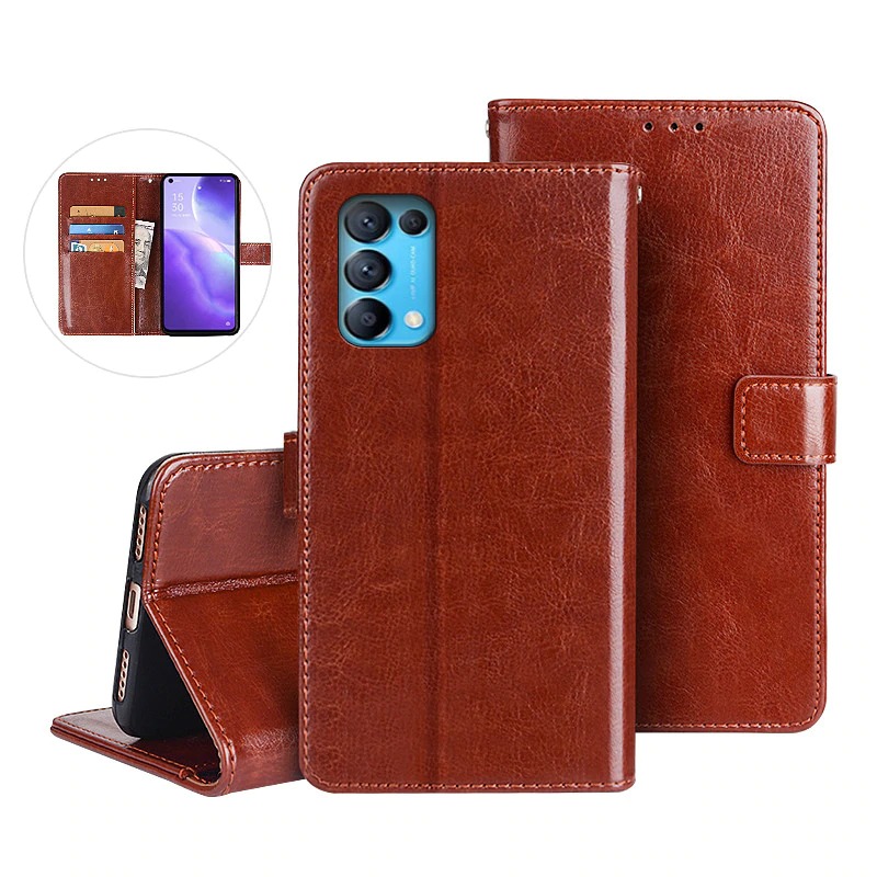 เคส OPPO Reno 5 Pro 5G #เคสฝาพับแบบกระเป๋าสตางค์หนัง PU ผิวหนังม้า Crazy Horse