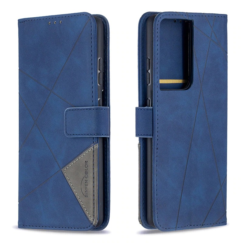 เคส Samsung Galaxy S21 Ultra #เคสฝาพับหนัง PU มีช่องเสียบ ID บัตรอื่นๆในตัว Geometric Pattern Leather Card Holder Protective