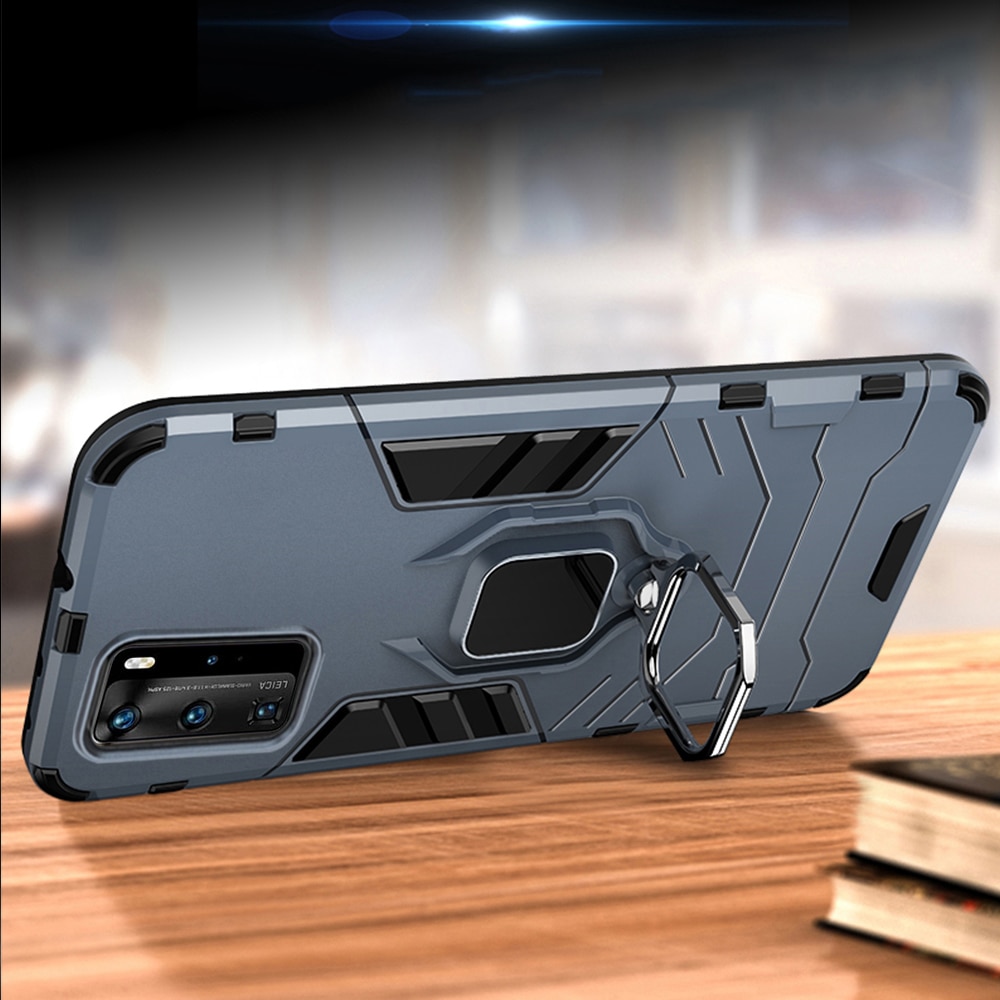 Case Huawei P40 #เคสฝาหลังพลาสติกแข็ง +TPU Hybrid Case มีแหวนสวมนิ้วโลหะ