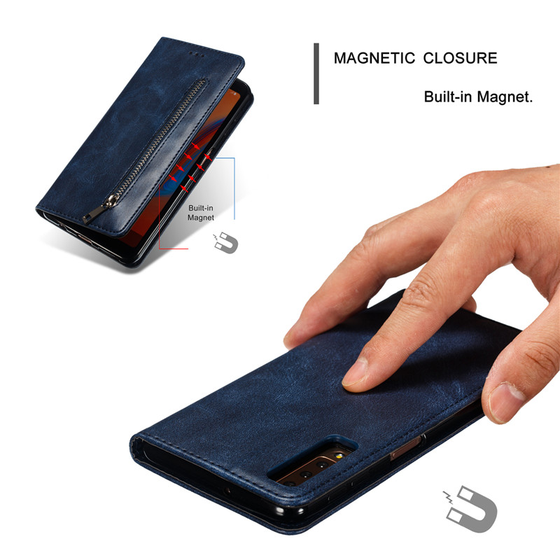Case Samsung Galaxy A7 (2018) #เคสฝาพับหนัง PU มีช่องซิปปกดูดซับอัตโนมัติ Auto-absorbed Zipper Wallet Leather