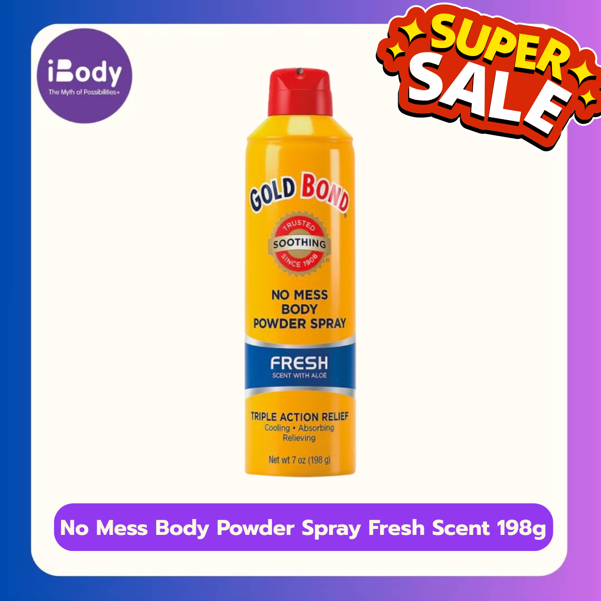 (Gold Bond ®) No Mess Body Powder Spray, Fresh scent 198g แป้งทาตัว แบบสเปรย์ กลิ่นเฟรช หอมสดชื่น ลดกลิ่น