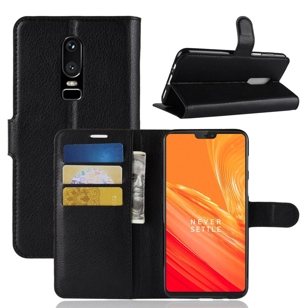 เคส OnePlus 6 #เคสฝาพับสไตล์กระเป๋าสตางค์หนัง PU ผิวลิ้นจี่
