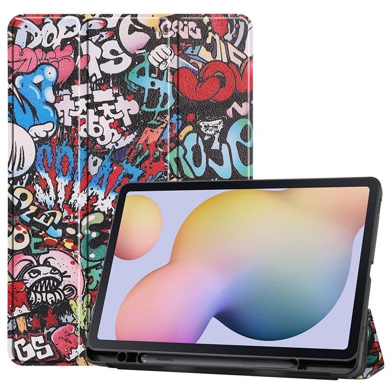 เคส Samsung Galaxy Tab S7 SM-T870 SM-T875 #เคสแบบฝาพับหนัง PU พิมพ์ลายมีช่องเก็บปากกา with Pencil Holder Tri-Fold Stand Cover Leather Smart Case