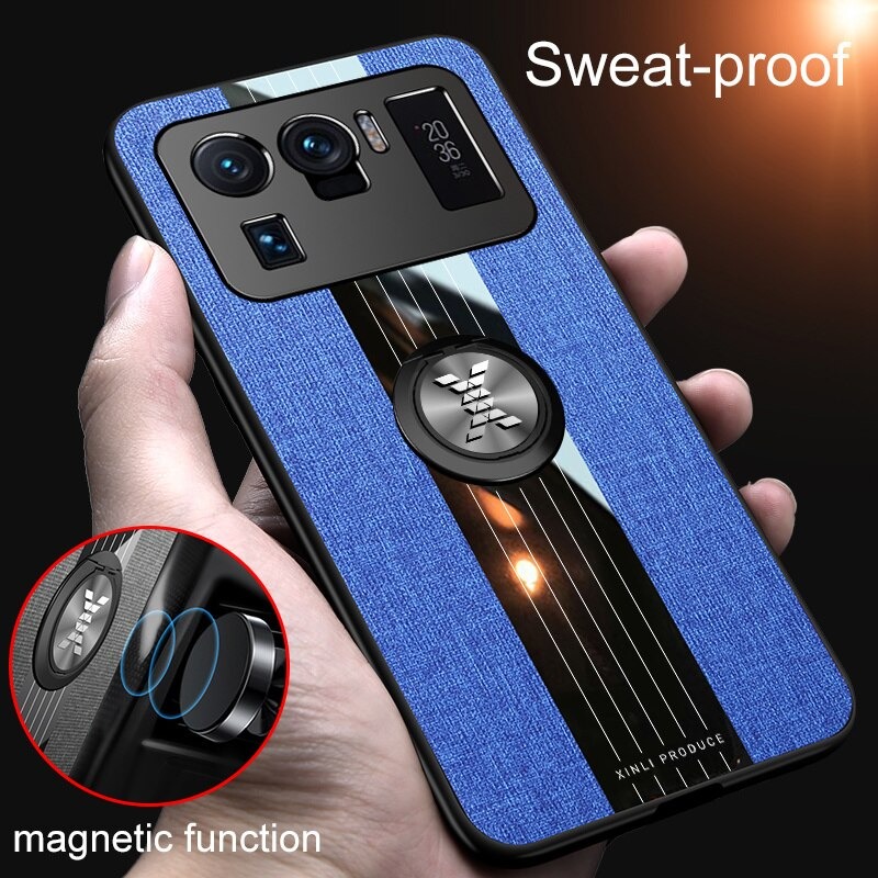 เคส Xiaomi Mi 11 Ultra #เคสฝาหลังเคลือบผ้าเนื้อมีแหวนสวมนิ้ว TPU ไฮบริด+อะคริลิ + แหวนโลหะ