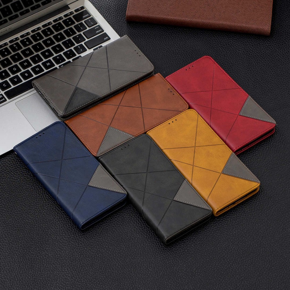 Case Huawei P30 Lite #เคสฝาพับหนัง PU มีช่องเสียบ ID บัตรอื่นๆในตัว Geometric Pattern Leather Card Holder Protective