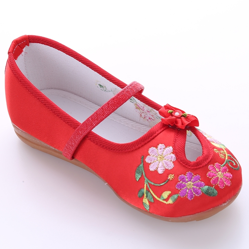 รองเท้าเด็ก สไตล์จีน ลายดอกสีแดง