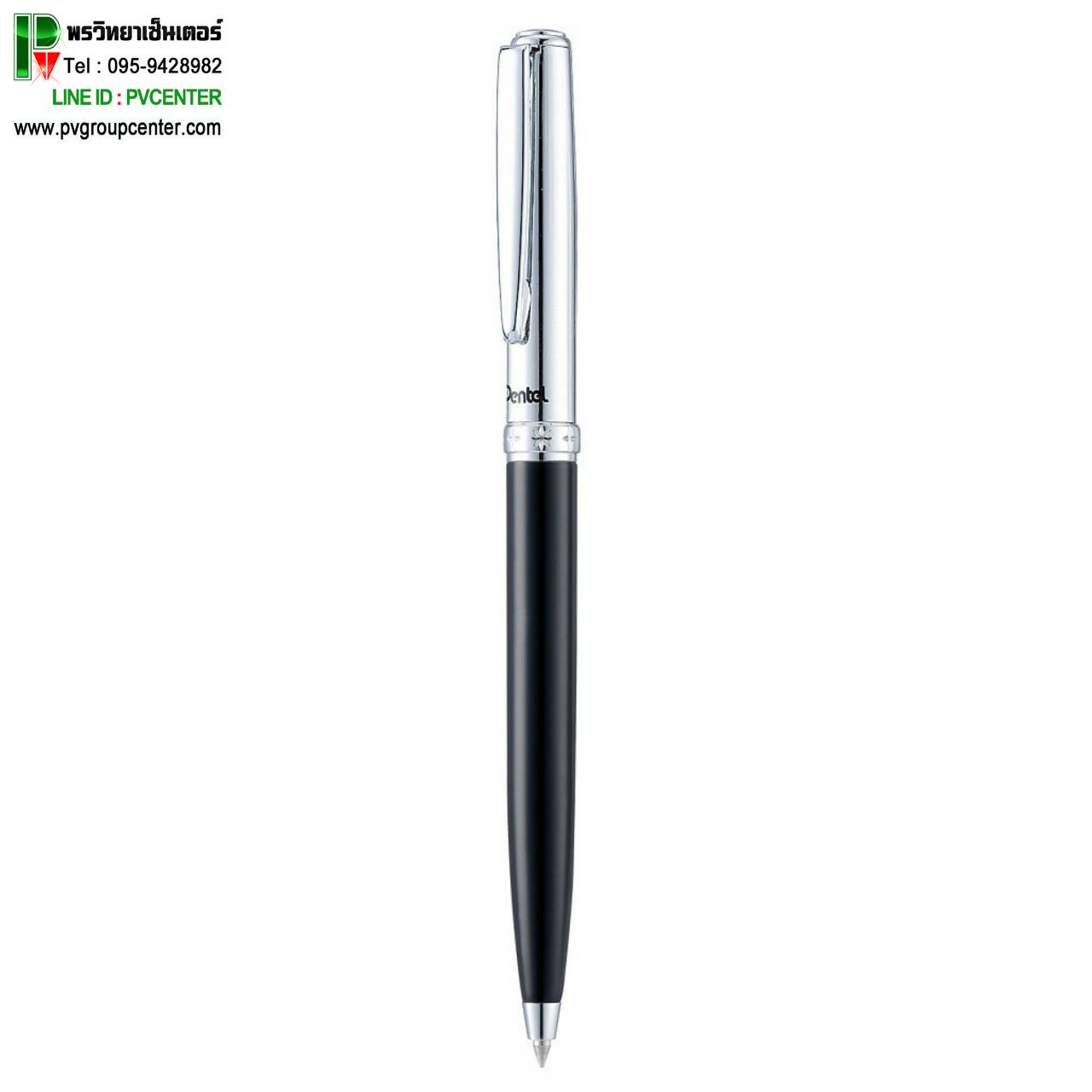 ปากกาลูกลื่น Pentel Sterling ด้ามดำปลอกสีเงิน B830A-C