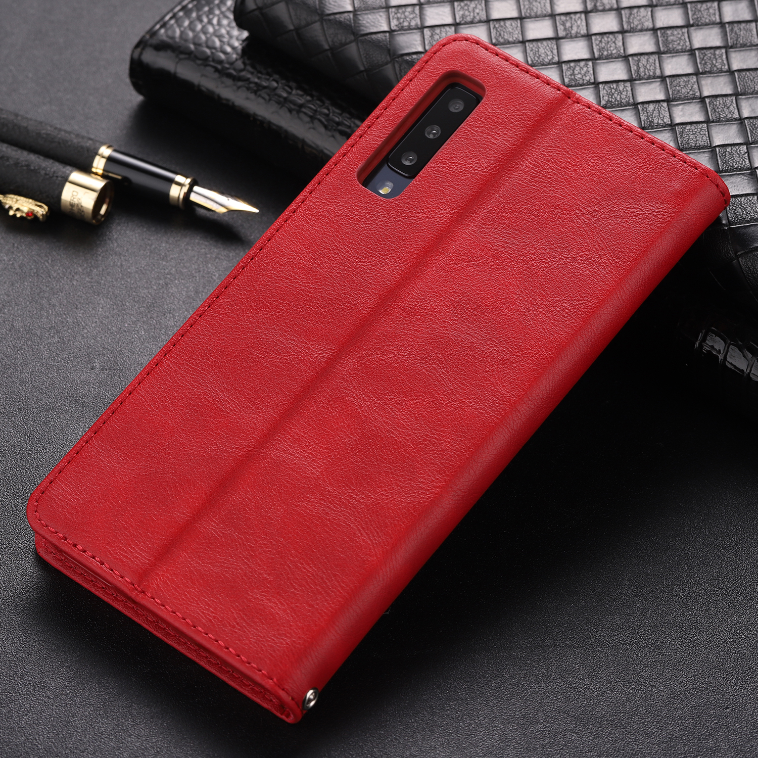 Case Samsung Galaxy A7 (2018) #เคสฝาพับ AZNS หนัง PU สไตล์ Retro เคสคุณภาพดีราคาถูก